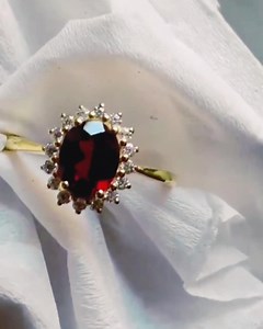 Oval Garnet Engagement Ring: Gold Halo, Moissanite Accents, Vintage Style - Etsy