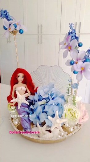 🧜🏻‍♀️💜🩵LITTLE MERMAID CENTERPIECE IDEA 💡 #decor #viralreelsfbpage #crafts #viralpagefb #crafting #diy #littlemermaid #viralreel #centerpieces #dollartreefinds | Dollardiylovers