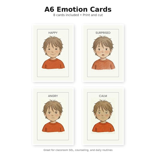Printable Emotion Cards for Kids (A6) | Text   Blank Feelings Cards | Cut & Paste Activity   Coloring Pages | SEL Calm Corner - Etsy
