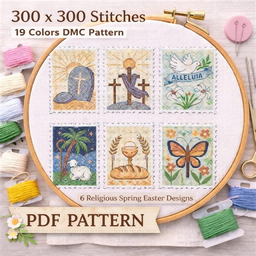 Schema punto croce pasquale primaverile 300x300 / Sampler pasquale religioso / Schema DMC 19 colori / Punto croce cristiano PDF / Download immediato - Etsy Italia