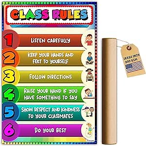 ADOGEO Class Rules Poster (16x24) - Educational Display of Guidelines for Elementary to High School | Classroom & Homeschool Decor to Promote Positive Learning