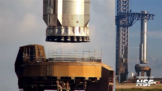 77K views · 1.3K reactions | Starship Flight 10 is one step closer! With the Pad 1 OLM back in launch configuration, Starship B16 was lifted and stacked on top, to await S37's return for a full stack, and be go for launch, currently NET August 24. | NASASpaceflight.com | Facebook