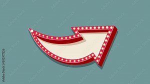 Animated 3D cream curved illuminated arrow sign with looping light bulb animation with green screen option