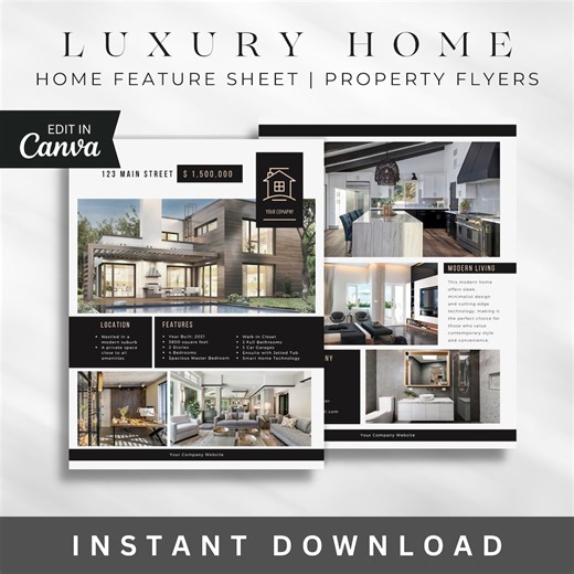 Luxury Home Feature Sheet: Real Estate Flyer Canva Template (digital) - Etsy