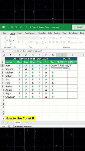 Count Present & Absent Like a Pro in Excel! 💡| #excel