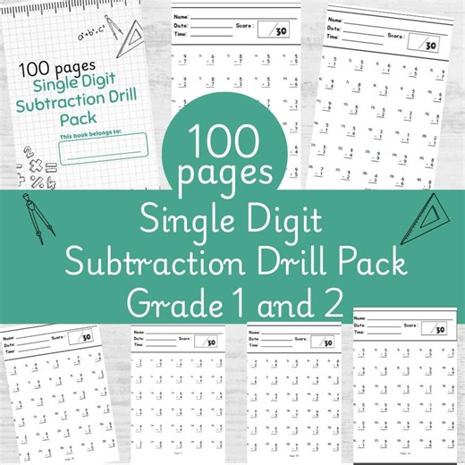Subtraction Drill Worksheet | Single Digit Math Practice (PDF Printable) - Etsy