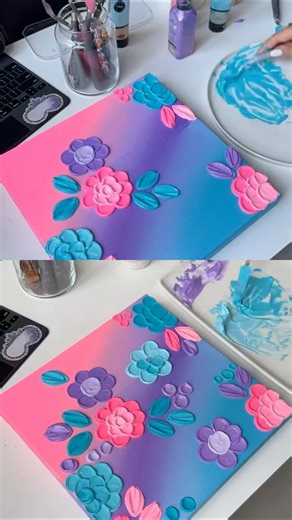 Satisfying Textured Art 🌸 Impasto Florals with Palette Knife #ASMR