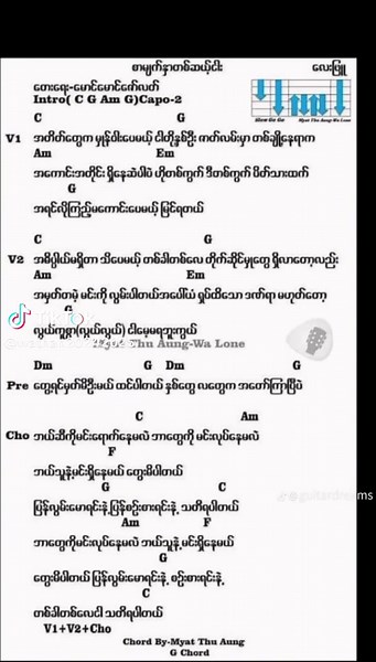 လေးဖြူ သီချင်းများနှင့် Guitar Chords