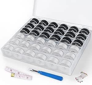 ilauke 18White + 18Black Bobbin Thread, Size A Prewound Sewing Thread Bobbins with Clear Storage Plastic Case Box Compatible with Brother Singer Embroidery BabyLock Janome Singer, 60WT
