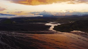 Aerial View of Maelifell Volcano and Icelandic Landscape at Sunset