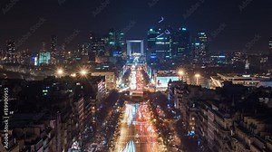 4K Timelapse Sequence of Paris, France - The Financial District of Paris called La defense at night