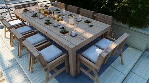 Outdoor Large-size Dining Table Plan With Regular Sized Patio Chair and Long Chair - Etsy