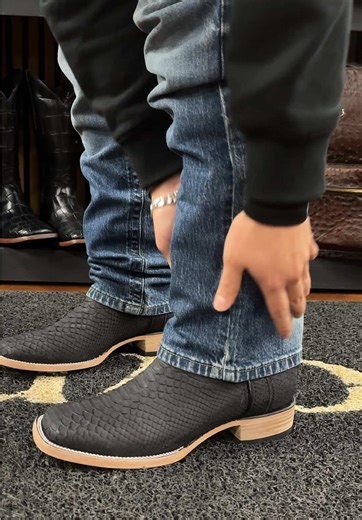 Tanner - Matte Black - Square Toe🤠🤝🏼 Exotic Python boots NOW available at our TiktokShop link above! #texas #explorepage #boots #western #tiktokshop