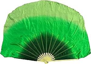 Winged Sirenny Pair Belly Dance Silk Flutter Fans 45"x41", Large Short Dancing fans for Events, Stage Performance, Theatre, & Flow arts, Carry Bag Included (Emerald)