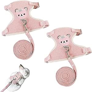 2-Pack Rabbit Harness and Leash Set – Adjustable Small Animal Vest Harness with Safety Buckle – Breathable & Lightweight – Ideal for Rabbits, Ferrets, Guinea Pigs, and Cats (Pink)