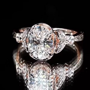 Each and every ring created to perfection. 💍 From our new Renaissance Collection: 14k rose gold and diamond vintage style ring. ⠀⠀⠀⠀⠀⠀⠀⠀⠀ Scalloped claw prongs showcase a beautiful center diamond of your choice, along with milgrain etching on the shank with side diamond accents. $1,505 (Matching band sold separately.) | Wedding Day Diamonds