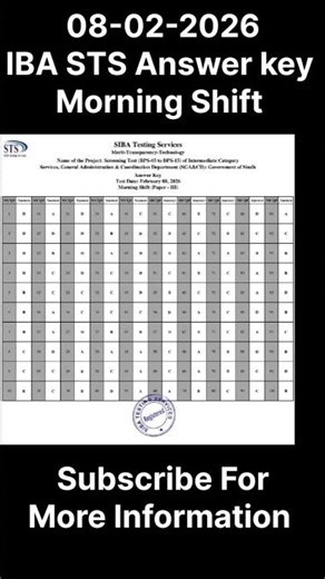 Official Answer key 07-02-2026 IBA STS Test Paper #iba #sts #answerkey