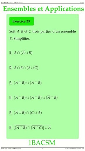 Exercice 25 Ensembles et Applications 1BACSM Maths space2study Maths