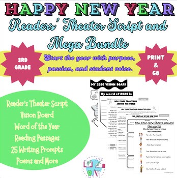 New Year Readers’ Theater & Literacy Bundle | Goals, Writing & Reading for 3rd