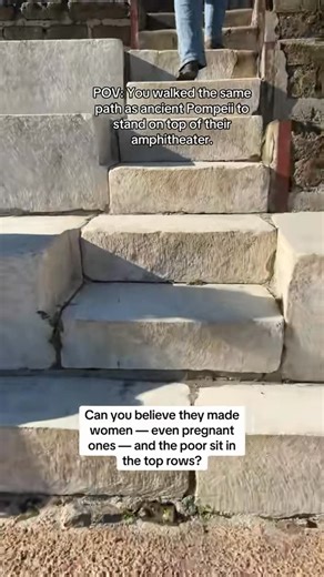 Dan Tran on Instagram: "But the views and acoustics were better on top rows, so they benefited a the in end. Ancient Pompeii Amphitheater (Anfiteatro di Pompei) is one of the oldest surviving Roman amphitheaters—built around 70 BCE—and it could hold roughly 20,000 spectators. Gladiator fights, animal hunts, and public spectacles happened right here long before the Colosseum in Rome was even constructed. Look closely at the stone seating and vaulted entrances: this place was engineered for crowd 