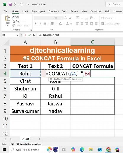CONCAT Formula in Excel | Deepak Jhanswa | #concat #excel