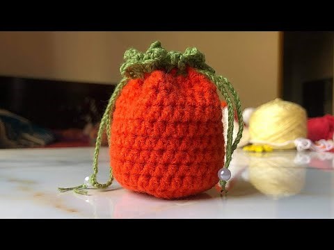 Crochet mini drawstring bag tutorial step by step