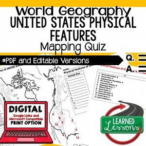 United States Physical Features Quizzes Geography Assessment, GOOGLE FORM