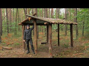 I Build a House in the Forest, I Make a Roof of Logs for a House, Bushcraft Hut - PART-2