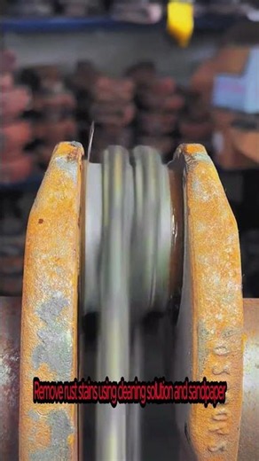 Remove rust stains using cleaning solution and sandpaper