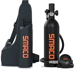 SMACO Scuba Tank Diving Gear for Diver 1L Mini Scuba Tank up to 20 Minutes Dive Time Small Emergency Backup Diving Tank Kit for Underwater Exploration Rescue Pony Bottle S400 Plus