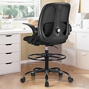 Amazon.com: Razzor Drafting Chair Tall Ergonomic Office Chair with Adjustable Lumbar Support, Stand Stool High Office Desk with Footrest Ring, Executive Computer Chair with Flip Up Armrests - Black : Home & Kitchen