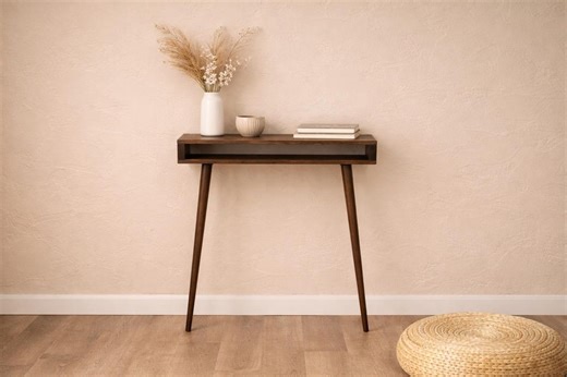 Slim Wood Console Table: Entryway Table With Storage Shelves - Etsy