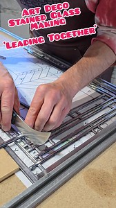 Part 2. Leading Together. Art Deco bathroom door transom window looking rather delicious 😋. This window was for a returning customer so I've tied the design in with previously made project. I included some gorgeous old reclaimed glass that was rescued from old damaged windows, could be 70 year old, maybe older. Always a little controversial in the social media comments when I show this sort of minimal colour projects. I personally love this type of work as it let's the glass textures really dan