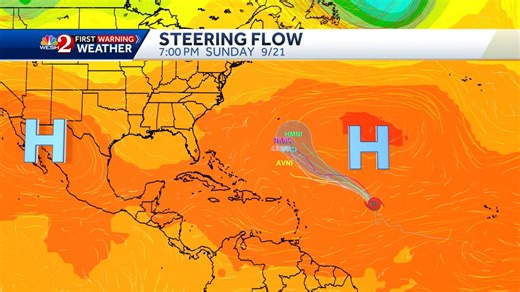Here's a look at the steering patterns with the #GFS model and why it's curving this storm out to sea. Many of the tropical models are following this thinking as well. Stay with @WESH for updates. #weshwx | Tony Mainolfi, WESH