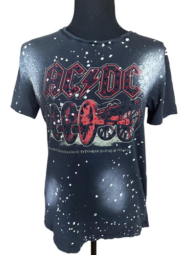 AC/DC Splatter Paint T-shirt – Hand Embellished With Rhinestones – Upcycled One of a Kind Rock Tee – Size Large - Etsy