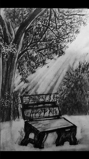 How to draw A bench under a big tree in the park #pencilsketch #pencildraw