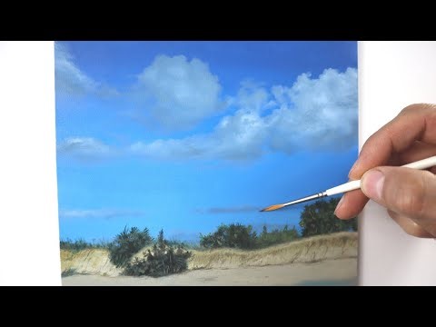 How to paint a small landscape study - realistic cloud and tree painting tutorial