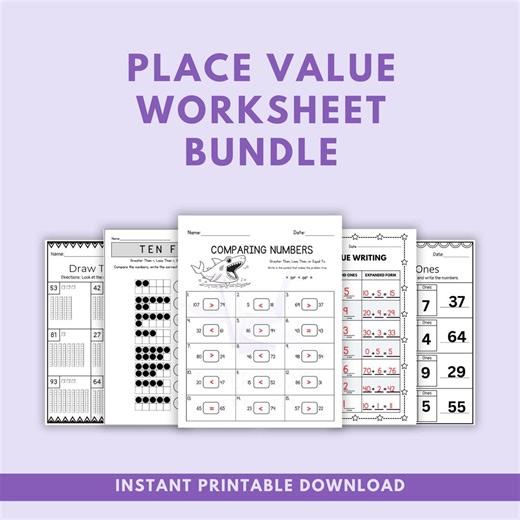 1st Grade Place Value Worksheets Bundle, Tens Ones, Comparing Numbers (PDF Download) - Etsy Australia