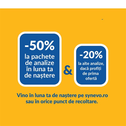 În luna în care e ziua ta de naștere, de la Synevo ai reducere la pachetul de analize de prevenție. La mulți ani sănătoși! | Synevo