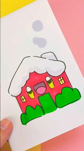 How to draw a kawaii Christmas house step by step ❄️🎄 | Easy drawing for kids
