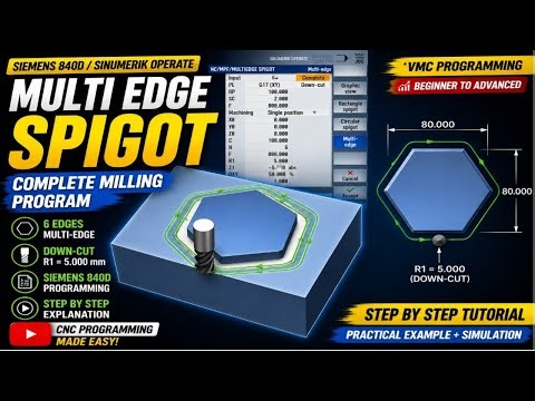 Multi Edge Spigot Milling Cycle in Siemens VMC | Full Programming Tutorial
