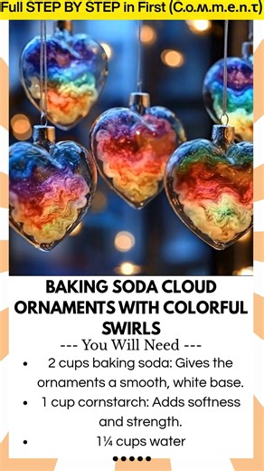 66K views · 221 reactions | Make Your Own Baking Soda Cloud Ornaments with Colorful Swirls at Home Want to add a touch of magic to your holiday décor? These DIY Baking Soda Cloud Ornaments are soft, whimsical, and easy to create using just a few pantry ingredients. With gentle pastel swirls and smooth, cloud-like texture, these handmade ornaments are perfect for decorating your tree or gifting to loved ones. | Kira Recipes | Facebook
