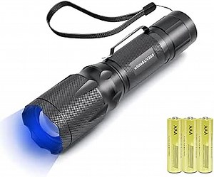 Flashlight with UV Light, 365nm Ultraviolet Blacklight Wood's Lamp Zoomable, 2 Modes Small LED Torch Detector for UV Glue Curing, Verification of Authenticity, and More