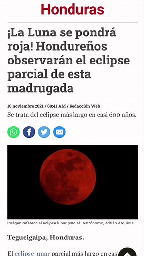 Hondureños podrán ver hoy el eclipse lunar más largo del siglo. #TikTokInforma #Noticias #Eclipse #EclipseLunar #fy #Honduras