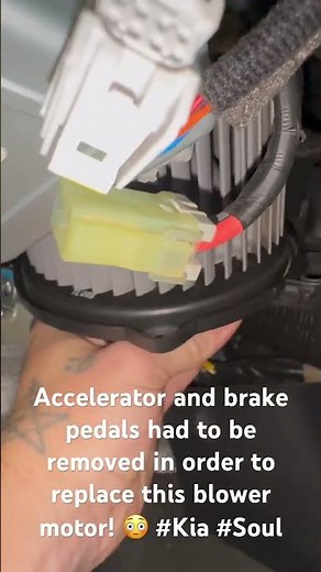 Accelerator and brake pedals had to be removed in order to replace this blower motor! 😳 #Kia #Soul