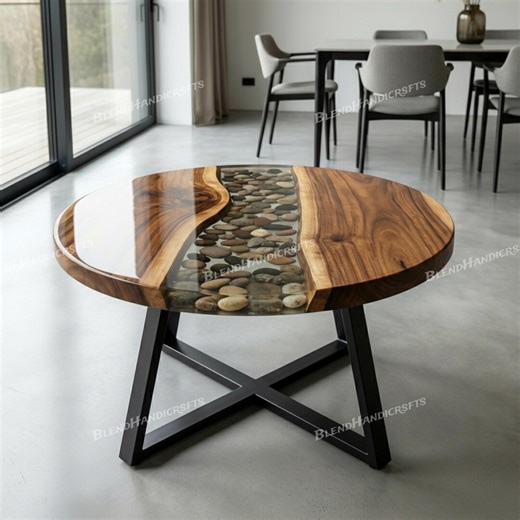 Luxury Clear Epoxy Round Coffee & Dining Table | Natural Solid Wood | Handmade Custom Furniture - Etsy