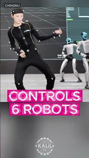 She controls 6 Unitree G1 robots in real-time #robotics #humanoidrobots #mocap