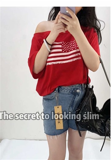 4th of July style must-have! Festive red one-shoulder tee with soft fabric and loose fit. Trendy design, easy to style, perfect for BBQ and fireworks. Share your holiday outfits below! 🥰✨💖 #ootd #SummerVibes #DealForYouDays #outfit #festivalfashion