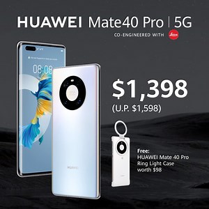 4K views · 81 reactions | Achieve professional lighting on-the-go. HUAWEI Mate 40 Pro Ring Light Case — your new Vlog partner for #TheSmarterSmartphone. Get a free HUAWEI Mate 40 Pro Ring Light Case (worth $98) with every purchase of the HUAWEI Mate 40 Pro 5G, now at $1,398 (U.P. $1,598).* *While stocks last. T&Cs apply. #HUAWEIMate40Pro | Huawei Mobile | Facebook