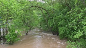 Flood of the river Ruwer Trier in Rhineland Palatinate, flooded trees and paths, high water level, climate change